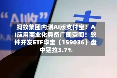 蚂蚁集团内测AI版支付宝！AI应用商业化具备广阔空间！软件开发ETF华宝（159036）盘中猛拉3.7%